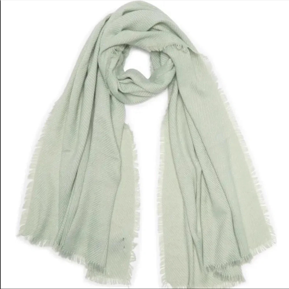Vince Camuto scarf aqua with silver fibers & fringe hemlines.